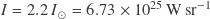 I = 2.2 \, I_\odot = 6.73 \times 10^{25} \, \mathrm{W} \, \mathrm{sr}^{-1}