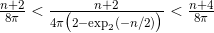 \frac{n+2}{8 \pi} < \frac{n+2}{4 \pi \big( 2-\exp_2(-n/2) \big)} < \frac{n+4}{8 \pi}