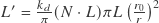 L' = \frac{k_{d}}{\pi}(N \cdot L) \pi L \left(\frac{r_{0}}{r}\right)^{2}